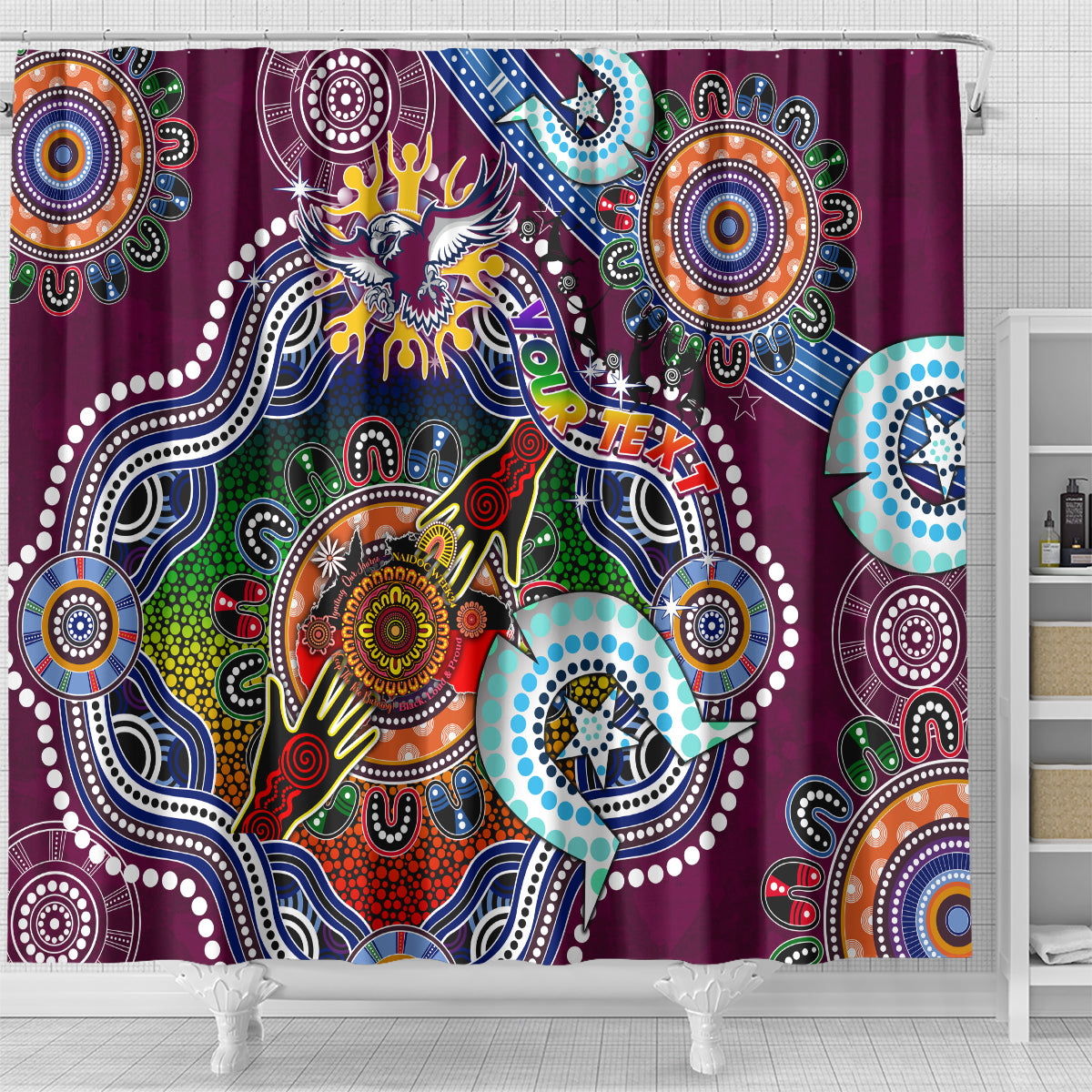 Personalised Eagles NAIDOC Week 2024 Shower Curtain Australia Aboriginal Dot Painting