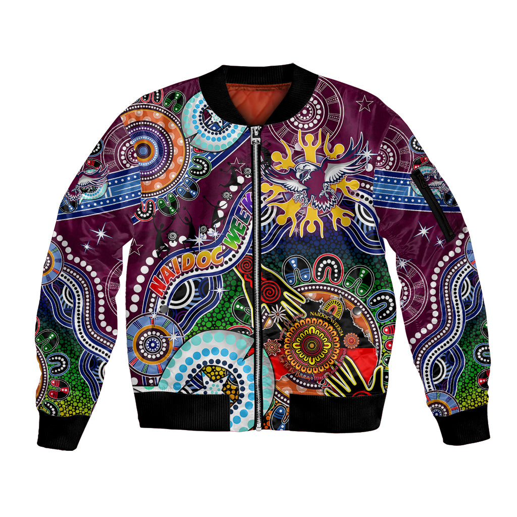 Personalised Eagles NAIDOC Week 2024 Sleeve Zip Bomber Jacket Australia Aboriginal Dot Painting