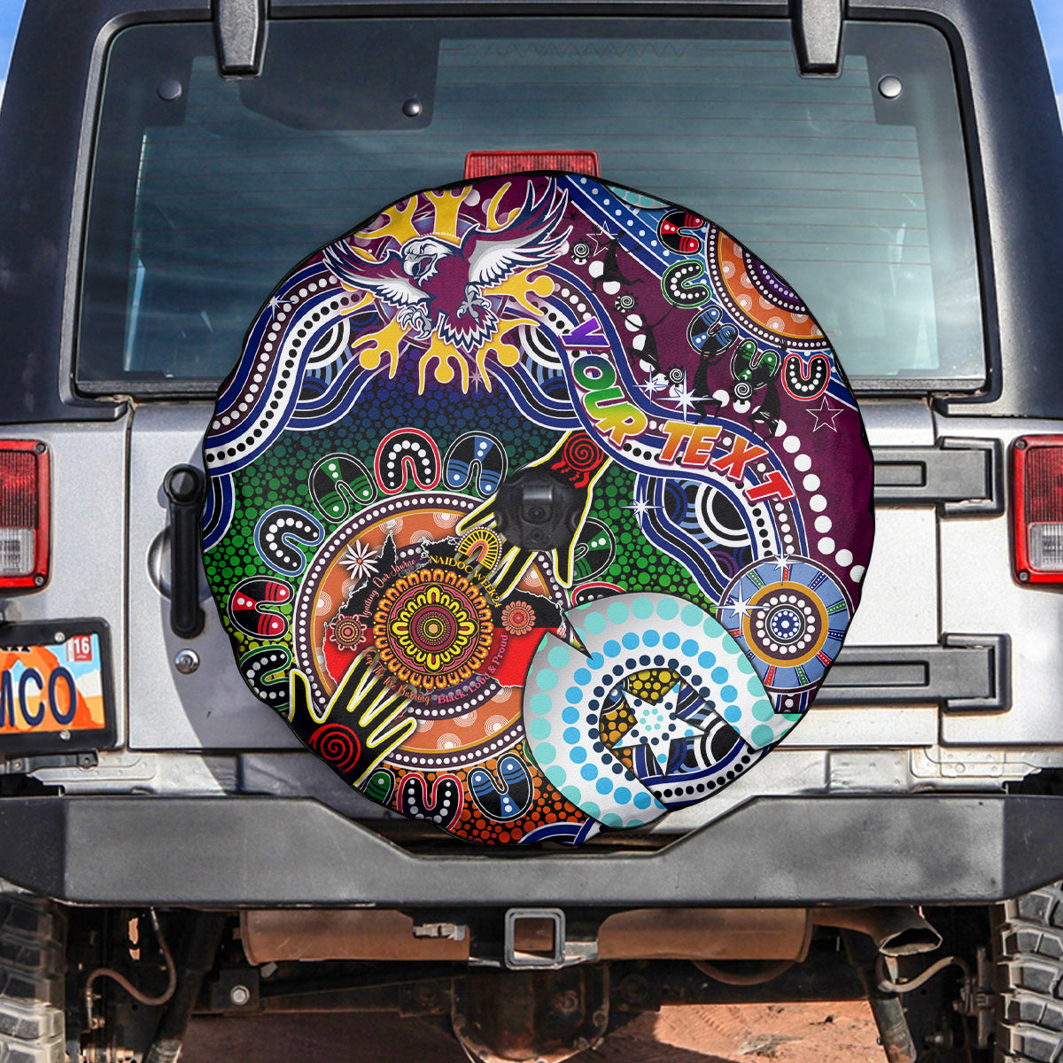 Personalised Eagles NAIDOC Week 2024 Spare Tire Cover Australia Aboriginal Dot Painting