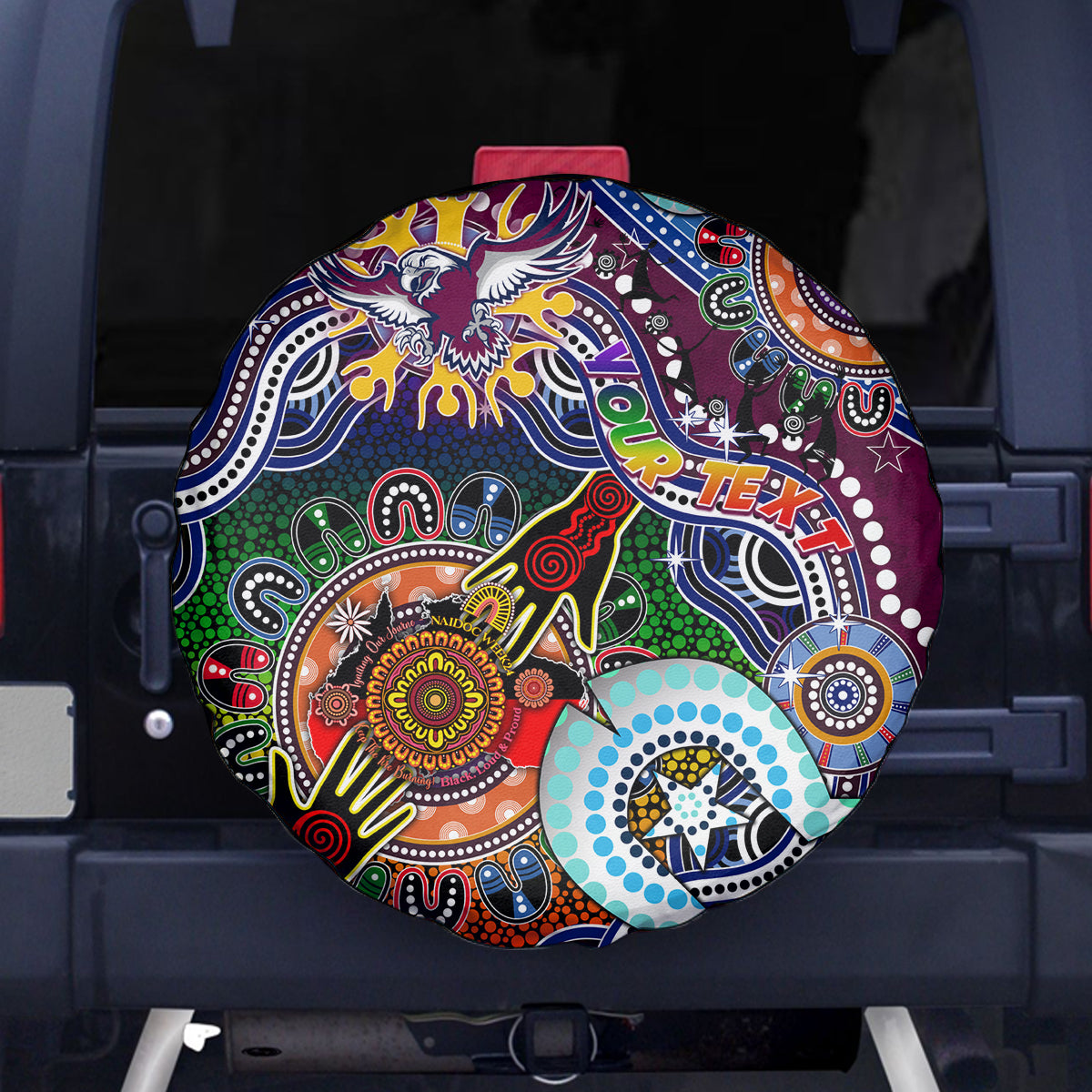 Personalised Eagles NAIDOC Week 2024 Spare Tire Cover Australia Aboriginal Dot Painting