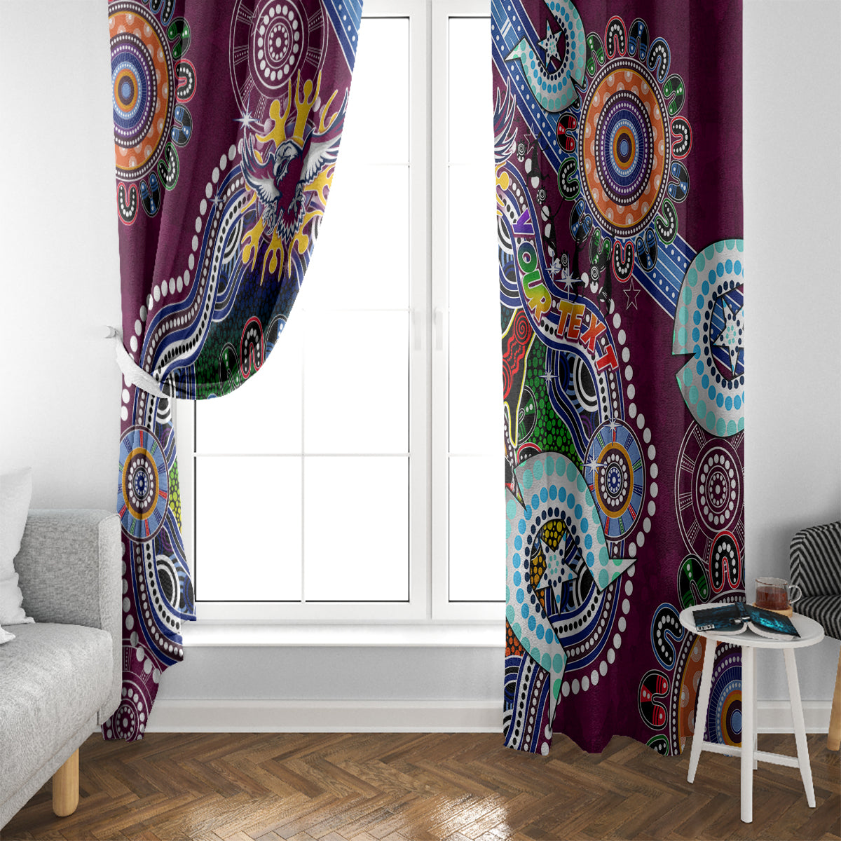 Personalised Eagles NAIDOC Week 2024 Window Curtain Australia Aboriginal Dot Painting
