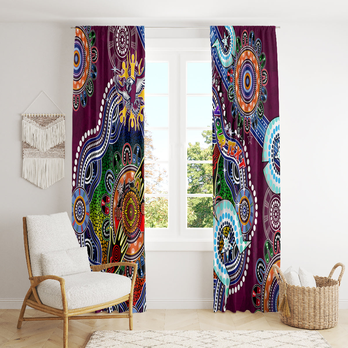 Personalised Eagles NAIDOC Week 2024 Window Curtain Australia Aboriginal Dot Painting