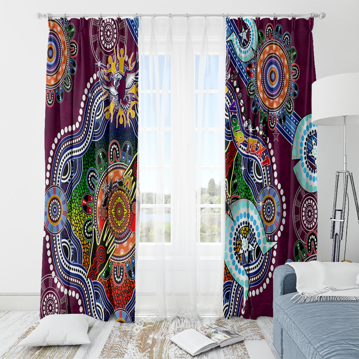 Personalised Eagles NAIDOC Week 2024 Window Curtain Australia Aboriginal Dot Painting