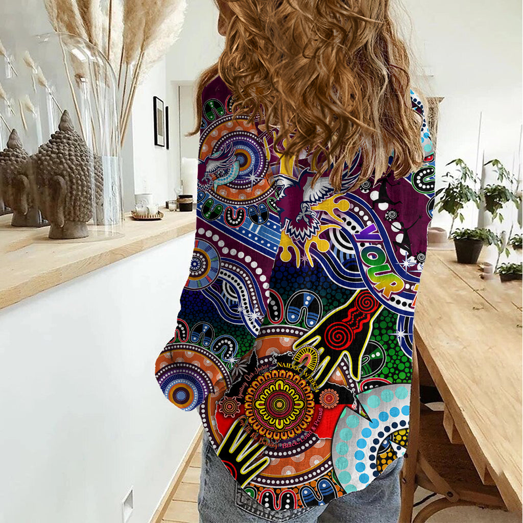 Personalised Eagles NAIDOC Week 2024 Women Casual Shirt Australia Aboriginal Dot Painting