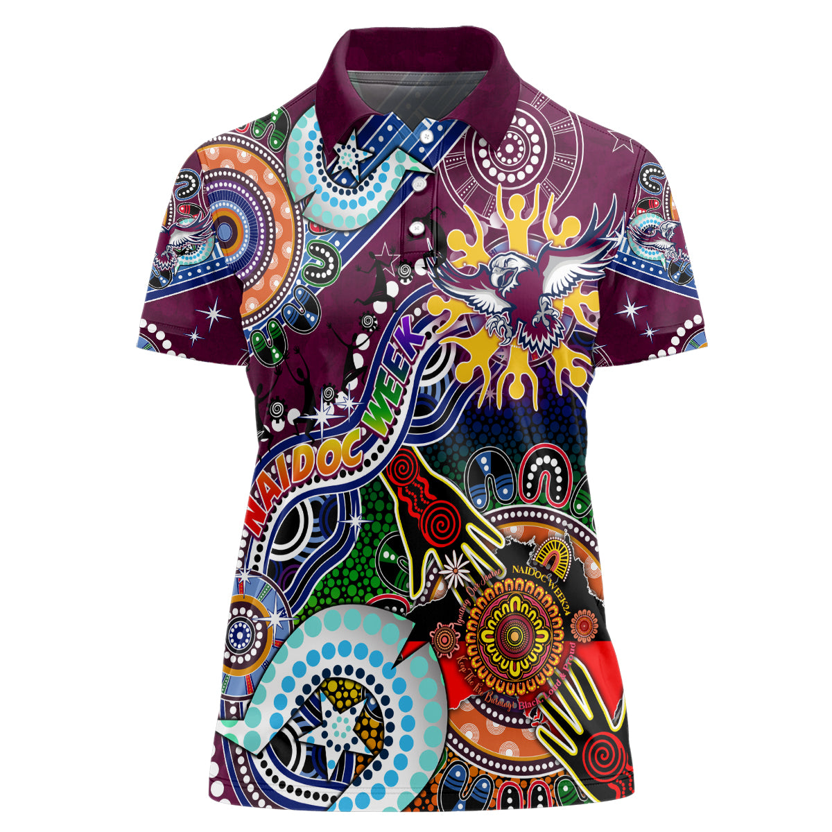 Personalised Eagles NAIDOC Week 2024 Women Polo Shirt Australia Aboriginal Dot Painting