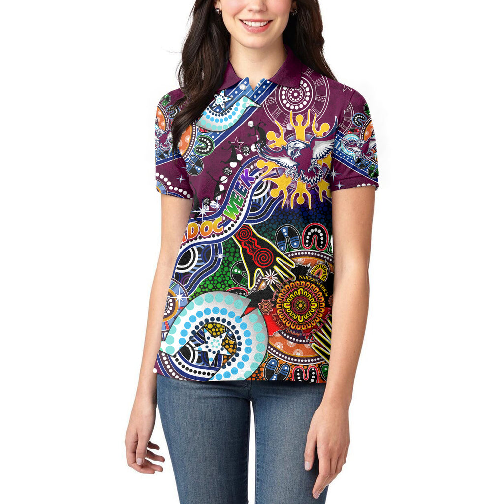 Personalised Eagles NAIDOC Week 2024 Women Polo Shirt Australia Aboriginal Dot Painting