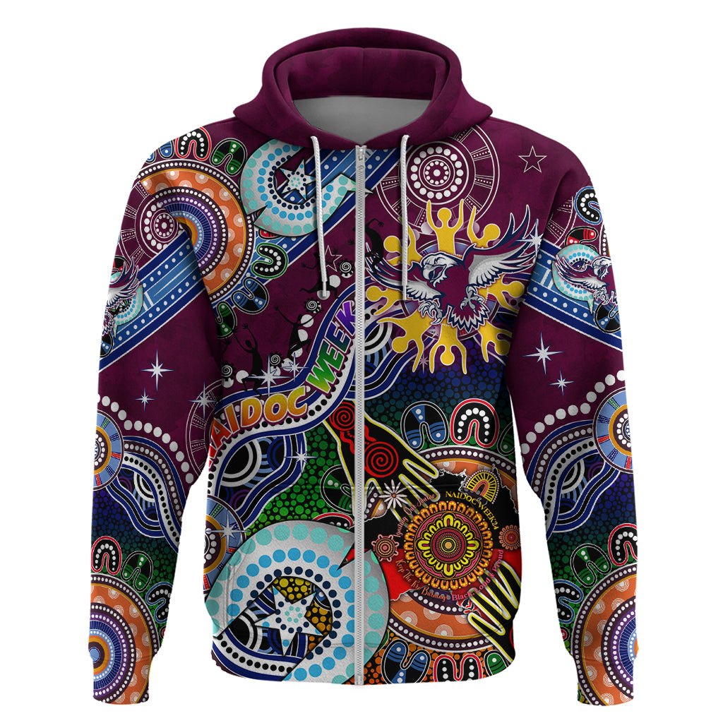Personalised Eagles NAIDOC Week 2024 Zip Hoodie Australia Aboriginal Dot Painting