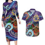 Personalised Storm NAIDOC Week 2024 Couples Matching Long Sleeve Bodycon Dress and Hawaiian Shirt Australia Aboriginal Dot Painting