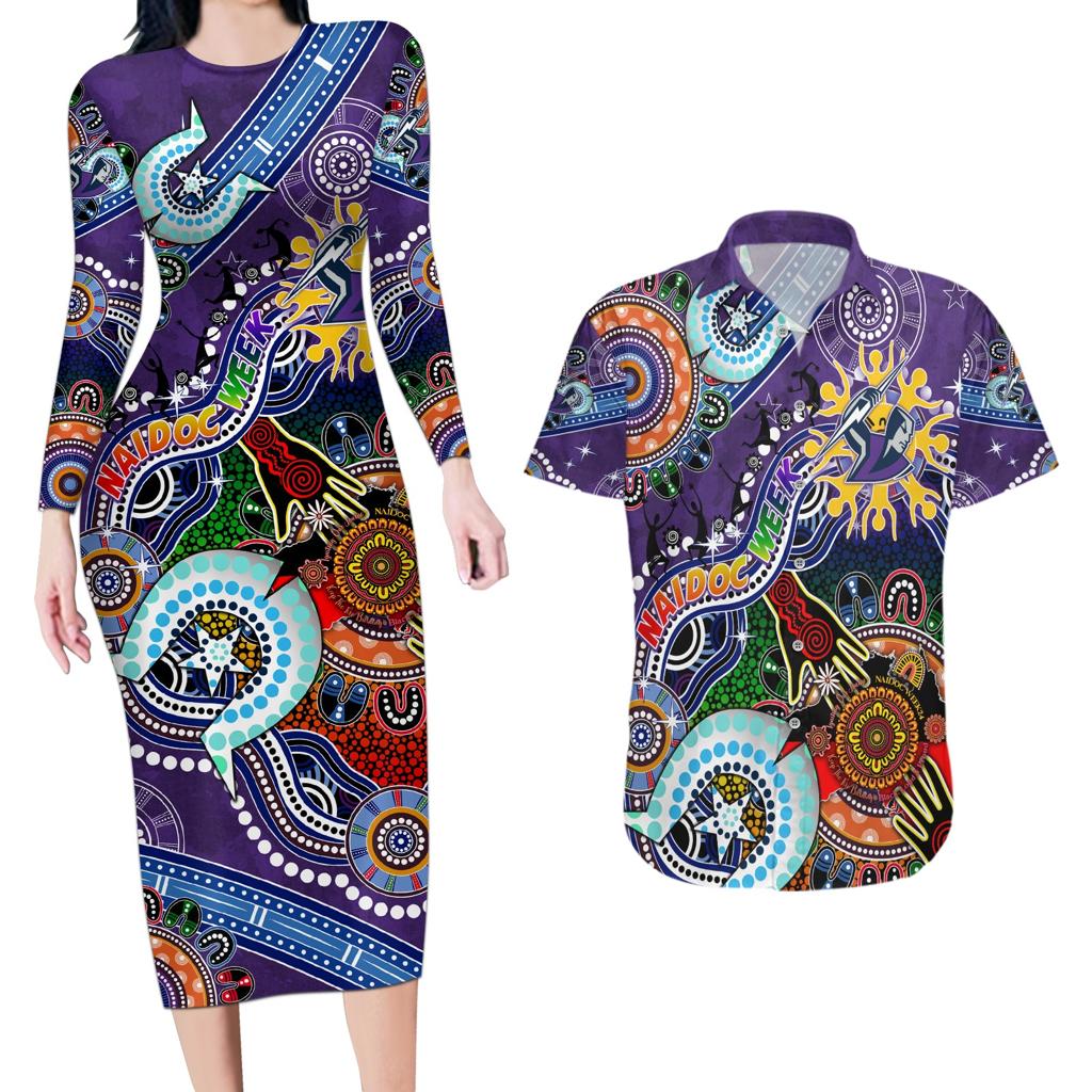 Personalised Storm NAIDOC Week 2024 Couples Matching Long Sleeve Bodycon Dress and Hawaiian Shirt Australia Aboriginal Dot Painting