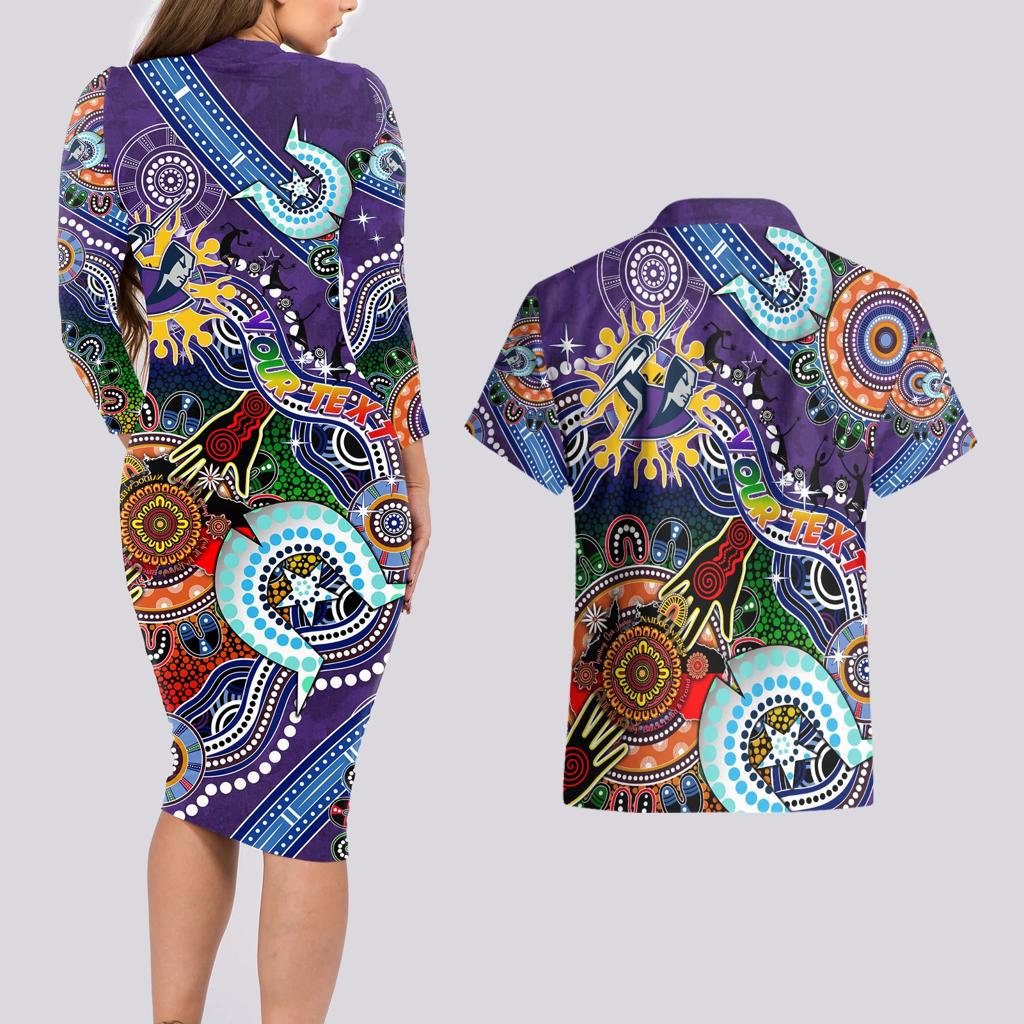 Personalised Storm NAIDOC Week 2024 Couples Matching Long Sleeve Bodycon Dress and Hawaiian Shirt Australia Aboriginal Dot Painting