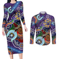 Personalised Storm NAIDOC Week 2024 Couples Matching Long Sleeve Bodycon Dress and Long Sleeve Button Shirt Australia Aboriginal Dot Painting