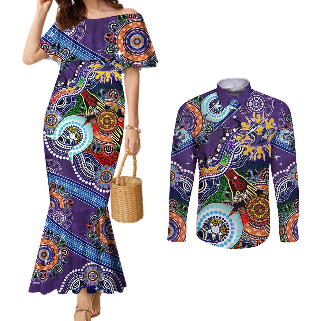 Personalised Storm NAIDOC Week 2024 Couples Matching Mermaid Dress and Long Sleeve Button Shirt Australia Aboriginal Dot Painting