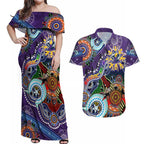Personalised Storm NAIDOC Week 2024 Couples Matching Off Shoulder Maxi Dress and Hawaiian Shirt Australia Aboriginal Dot Painting