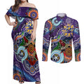 Personalised Storm NAIDOC Week 2024 Couples Matching Off Shoulder Maxi Dress and Long Sleeve Button Shirt Australia Aboriginal Dot Painting