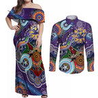 Personalised Storm NAIDOC Week 2024 Couples Matching Off Shoulder Maxi Dress and Long Sleeve Button Shirt Australia Aboriginal Dot Painting