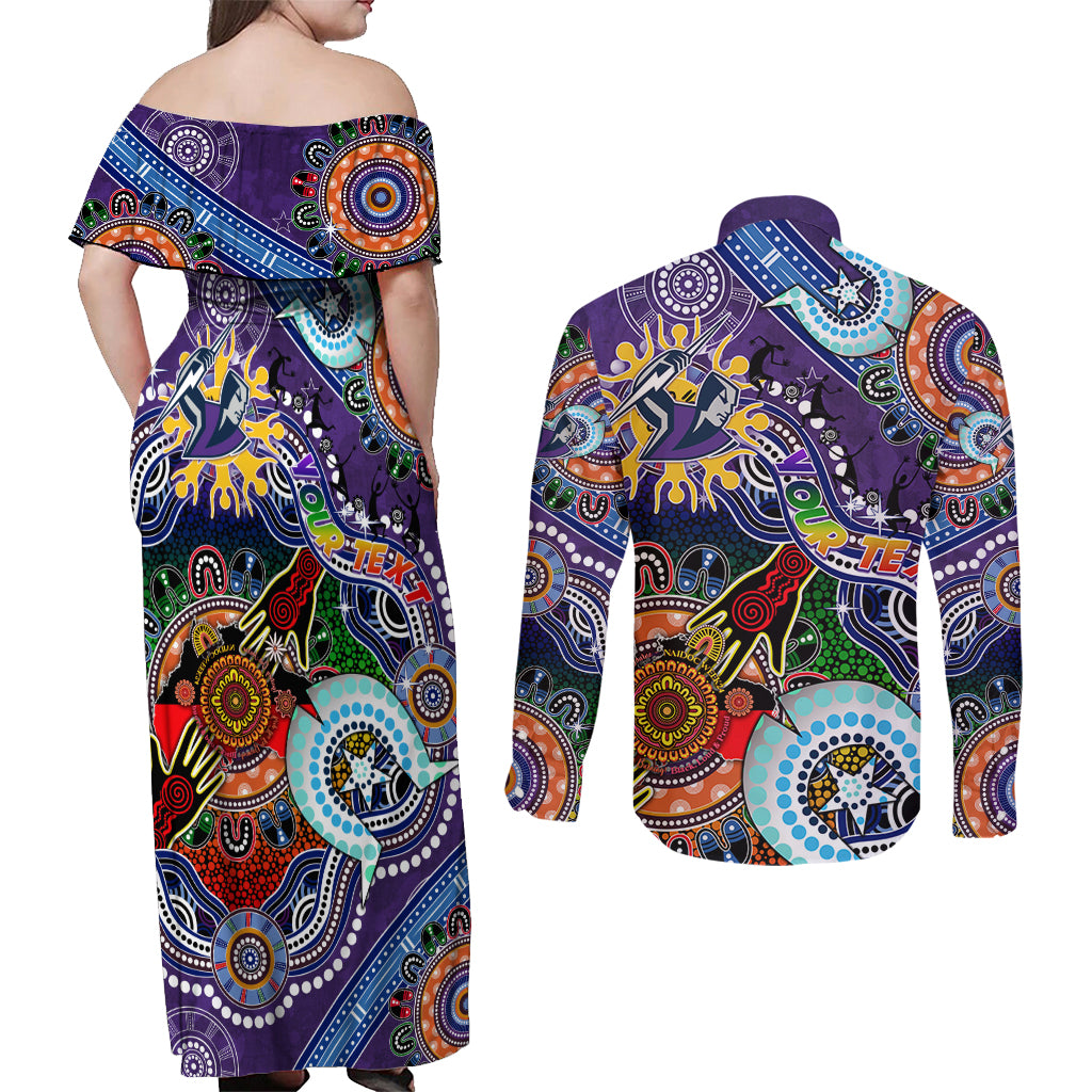 Personalised Storm NAIDOC Week 2024 Couples Matching Off Shoulder Maxi Dress and Long Sleeve Button Shirt Australia Aboriginal Dot Painting