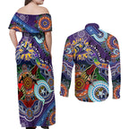 Personalised Storm NAIDOC Week 2024 Couples Matching Off Shoulder Maxi Dress and Long Sleeve Button Shirt Australia Aboriginal Dot Painting