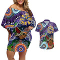 Personalised Storm NAIDOC Week 2024 Couples Matching Off Shoulder Short Dress and Hawaiian Shirt Australia Aboriginal Dot Painting