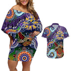 Personalised Storm NAIDOC Week 2024 Couples Matching Off Shoulder Short Dress and Hawaiian Shirt Australia Aboriginal Dot Painting
