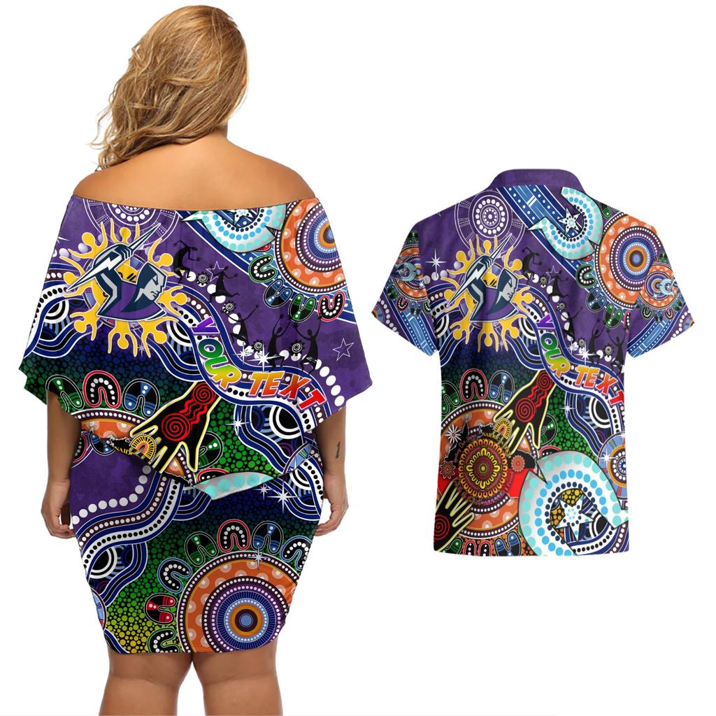 Personalised Storm NAIDOC Week 2024 Couples Matching Off Shoulder Short Dress and Hawaiian Shirt Australia Aboriginal Dot Painting