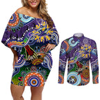 Personalised Storm NAIDOC Week 2024 Couples Matching Off Shoulder Short Dress and Long Sleeve Button Shirt Australia Aboriginal Dot Painting