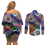 Personalised Storm NAIDOC Week 2024 Couples Matching Off Shoulder Short Dress and Long Sleeve Button Shirt Australia Aboriginal Dot Painting