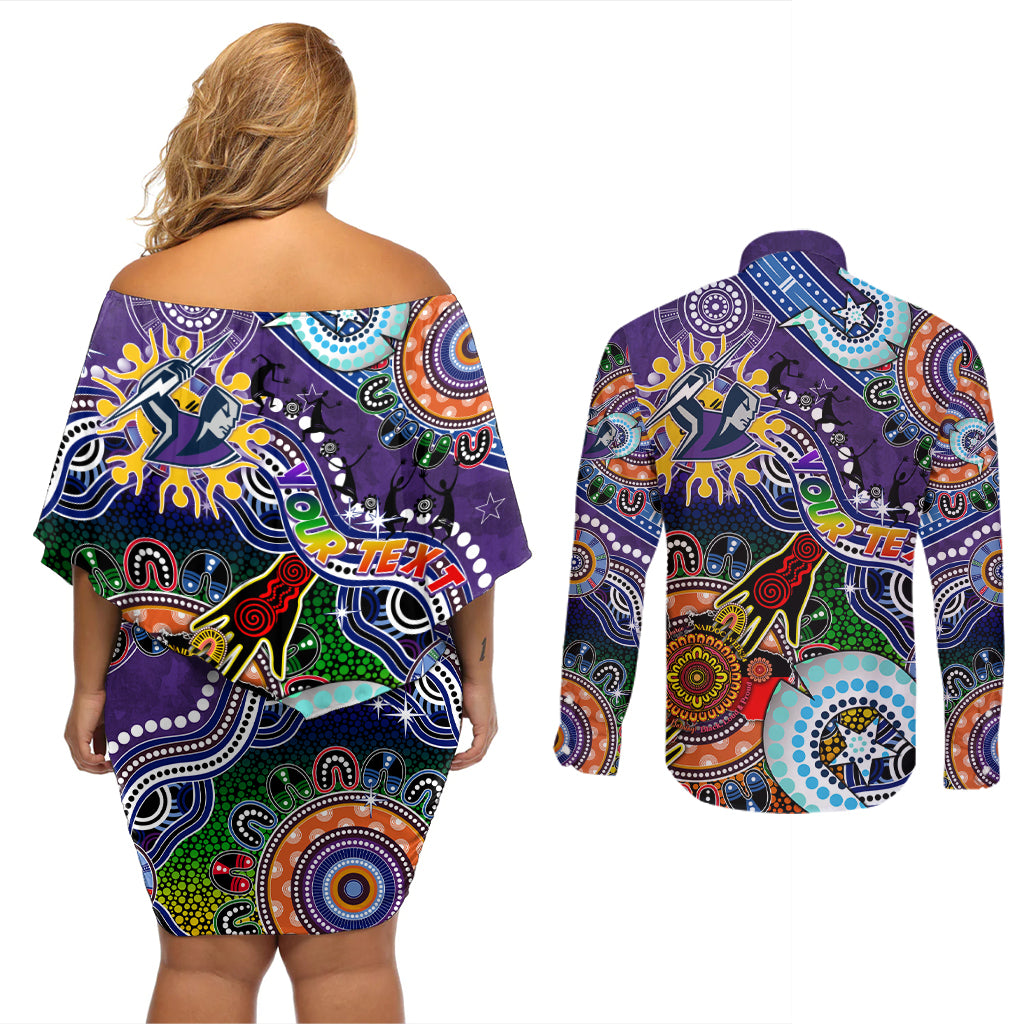 Personalised Storm NAIDOC Week 2024 Couples Matching Off Shoulder Short Dress and Long Sleeve Button Shirt Australia Aboriginal Dot Painting