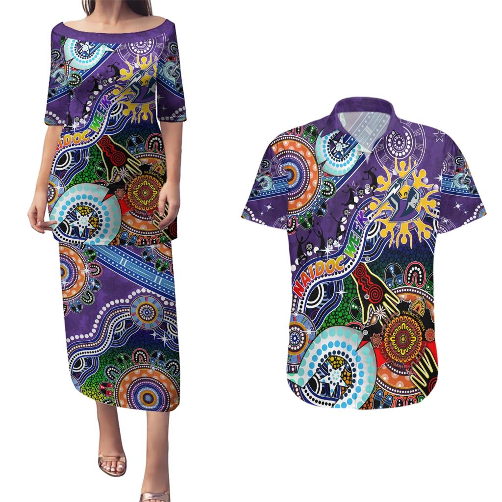 Personalised Storm NAIDOC Week 2024 Couples Matching Puletasi and Hawaiian Shirt Australia Aboriginal Dot Painting