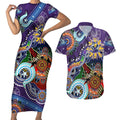 Personalised Storm NAIDOC Week 2024 Couples Matching Short Sleeve Bodycon Dress and Hawaiian Shirt Australia Aboriginal Dot Painting
