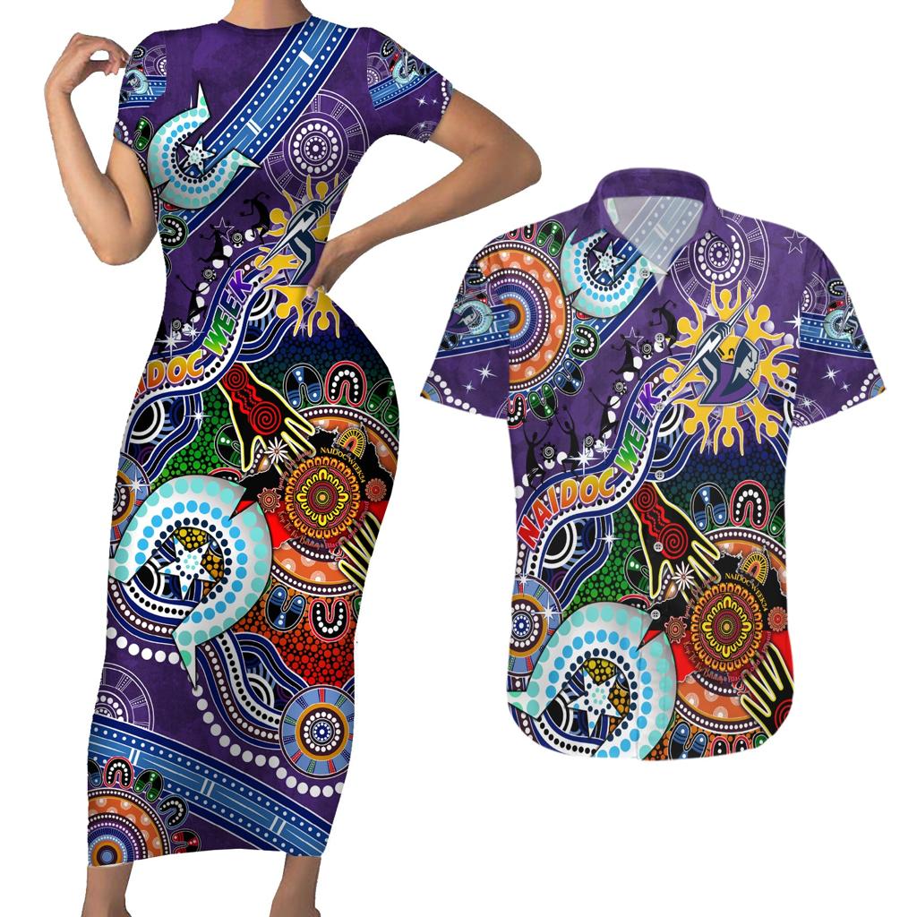 Personalised Storm NAIDOC Week 2024 Couples Matching Short Sleeve Bodycon Dress and Hawaiian Shirt Australia Aboriginal Dot Painting