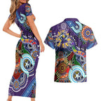 Personalised Storm NAIDOC Week 2024 Couples Matching Short Sleeve Bodycon Dress and Hawaiian Shirt Australia Aboriginal Dot Painting