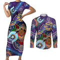 Personalised Storm NAIDOC Week 2024 Couples Matching Short Sleeve Bodycon Dress and Long Sleeve Button Shirt Australia Aboriginal Dot Painting