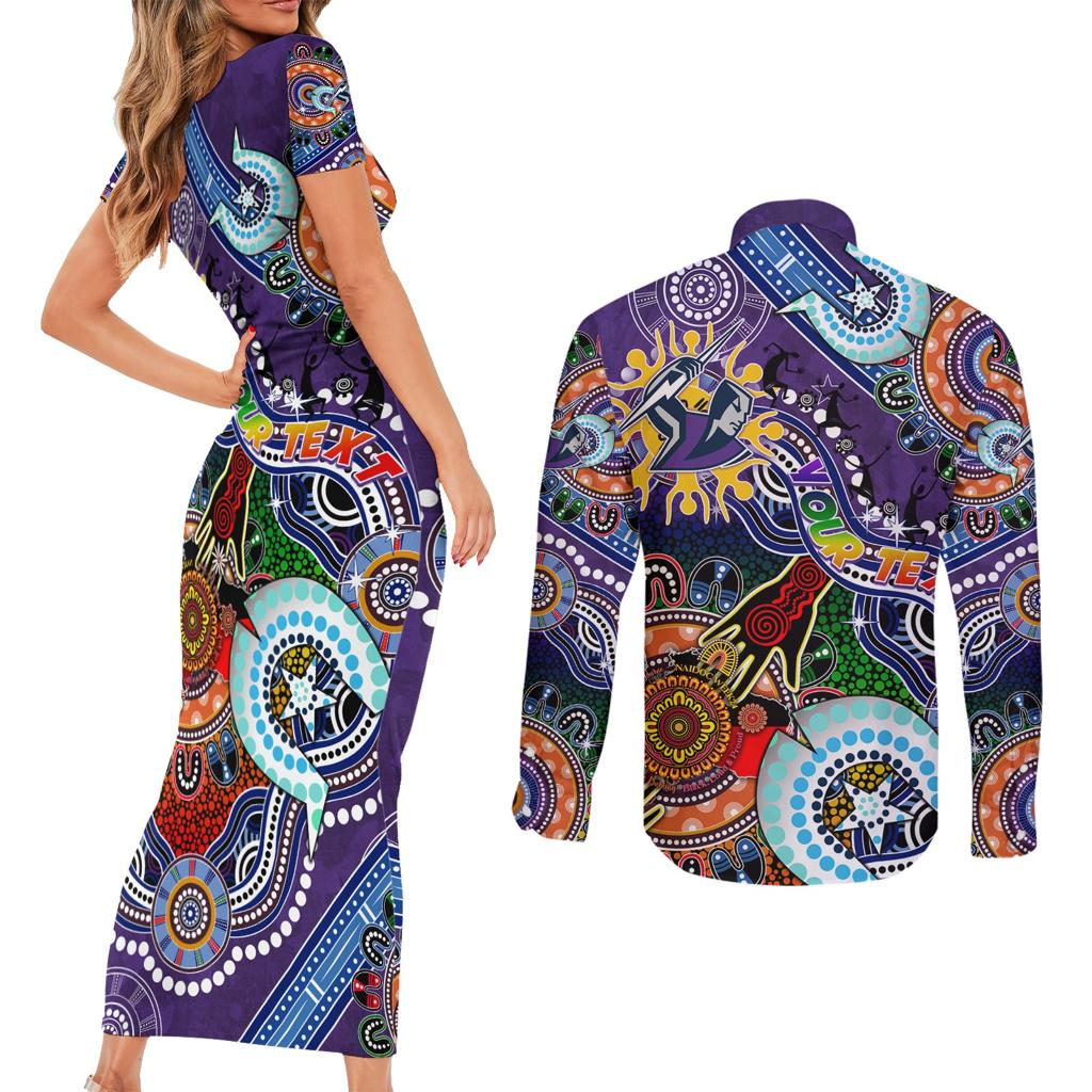 Personalised Storm NAIDOC Week 2024 Couples Matching Short Sleeve Bodycon Dress and Long Sleeve Button Shirt Australia Aboriginal Dot Painting