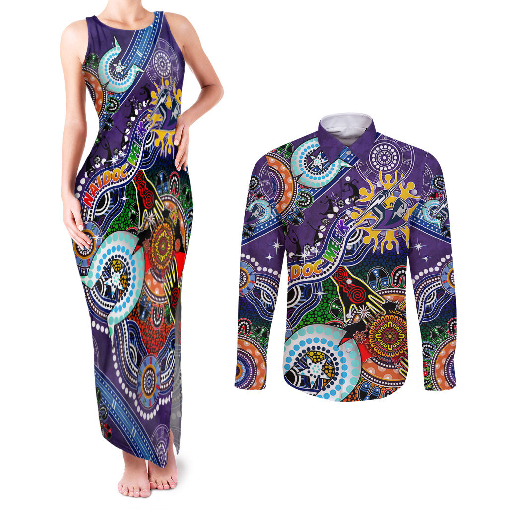 Personalised Storm NAIDOC Week 2024 Couples Matching Tank Maxi Dress and Long Sleeve Button Shirt Australia Aboriginal Dot Painting