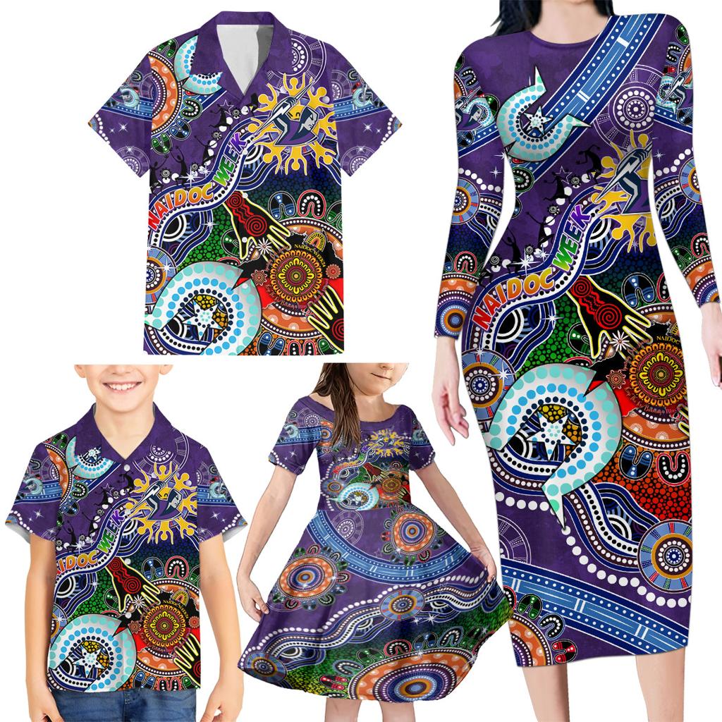 Personalised Storm NAIDOC Week 2024 Family Matching Long Sleeve Bodycon Dress and Hawaiian Shirt Australia Aboriginal Dot Painting