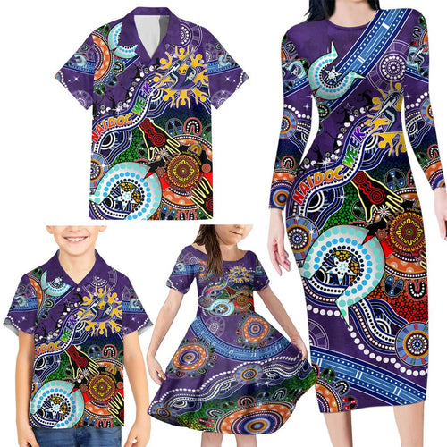 Personalised Storm NAIDOC Week 2024 Family Matching Long Sleeve Bodycon Dress and Hawaiian Shirt Australia Aboriginal Dot Painting