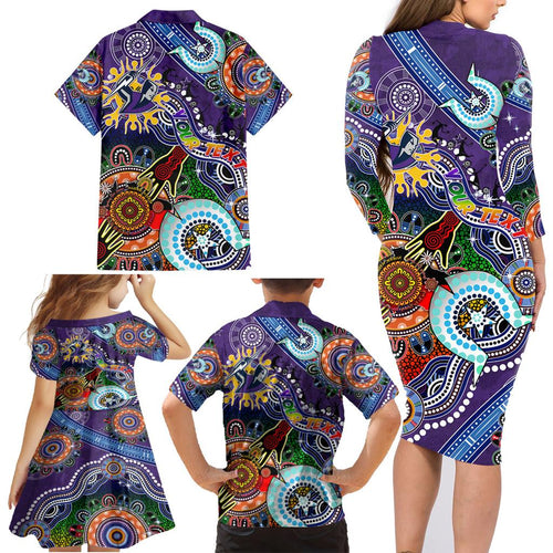 Personalised Storm NAIDOC Week 2024 Family Matching Long Sleeve Bodycon Dress and Hawaiian Shirt Australia Aboriginal Dot Painting