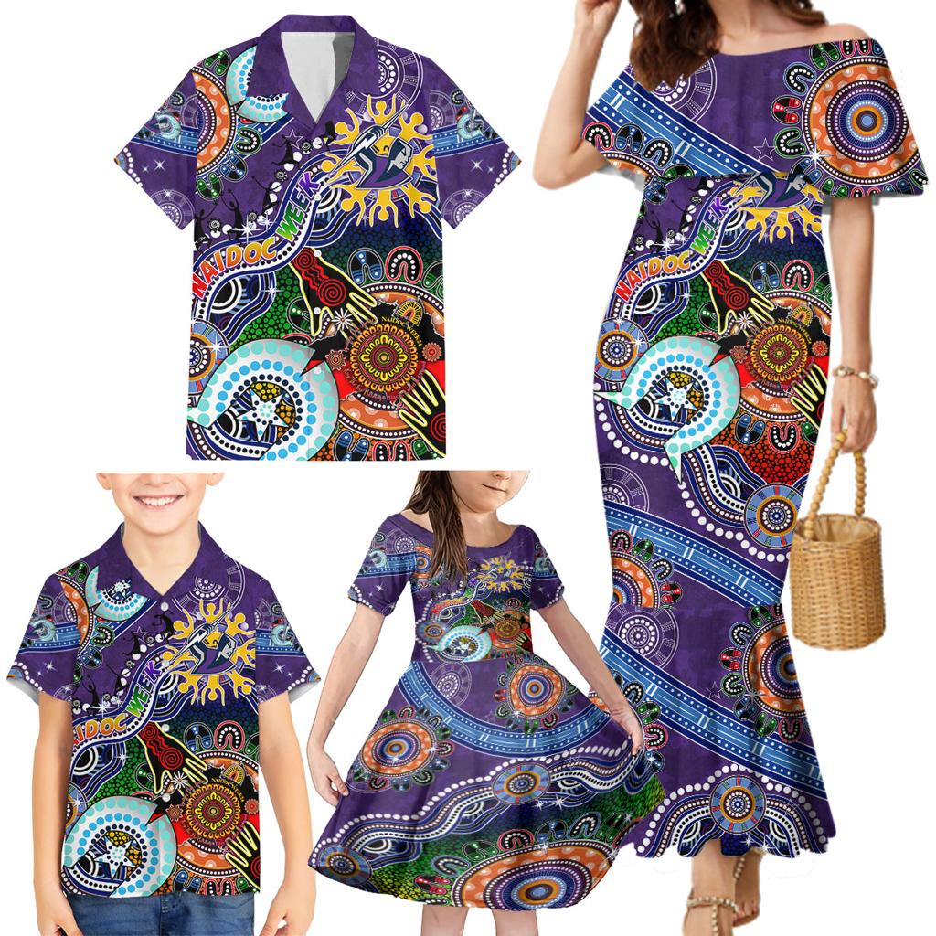Personalised Storm NAIDOC Week 2024 Family Matching Mermaid Dress and Hawaiian Shirt Australia Aboriginal Dot Painting