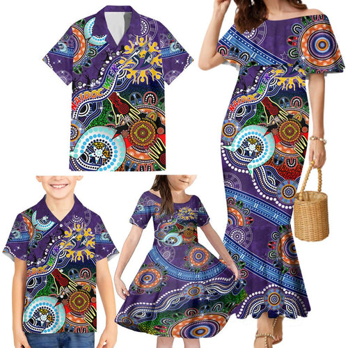Personalised Storm NAIDOC Week 2024 Family Matching Mermaid Dress and Hawaiian Shirt Australia Aboriginal Dot Painting