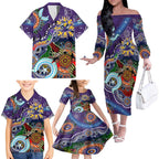 Personalised Storm NAIDOC Week 2024 Family Matching Off The Shoulder Long Sleeve Dress and Hawaiian Shirt Australia Aboriginal Dot Painting