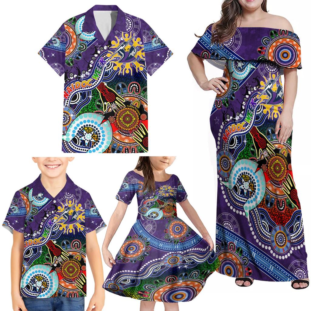 Personalised Storm NAIDOC Week 2024 Family Matching Off Shoulder Maxi Dress and Hawaiian Shirt Australia Aboriginal Dot Painting