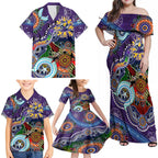 Personalised Storm NAIDOC Week 2024 Family Matching Off Shoulder Maxi Dress and Hawaiian Shirt Australia Aboriginal Dot Painting