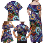 Personalised Storm NAIDOC Week 2024 Family Matching Off Shoulder Maxi Dress and Hawaiian Shirt Australia Aboriginal Dot Painting