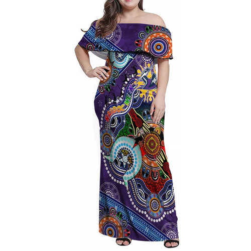 Personalised Storm NAIDOC Week 2024 Family Matching Off Shoulder Maxi Dress and Hawaiian Shirt Australia Aboriginal Dot Painting