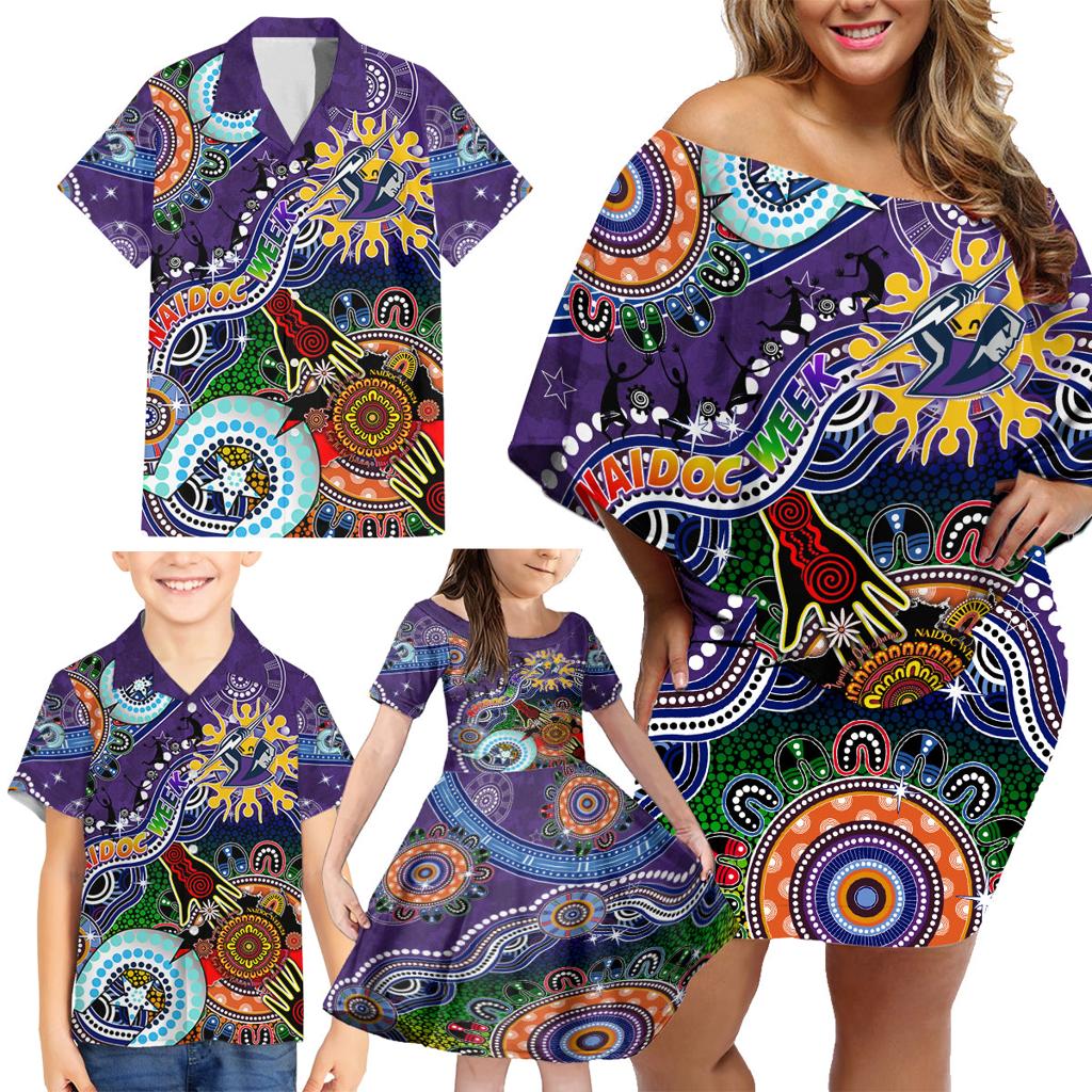 Personalised Storm NAIDOC Week 2024 Family Matching Off Shoulder Short Dress and Hawaiian Shirt Australia Aboriginal Dot Painting