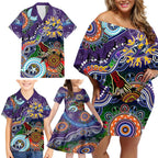 Personalised Storm NAIDOC Week 2024 Family Matching Off Shoulder Short Dress and Hawaiian Shirt Australia Aboriginal Dot Painting