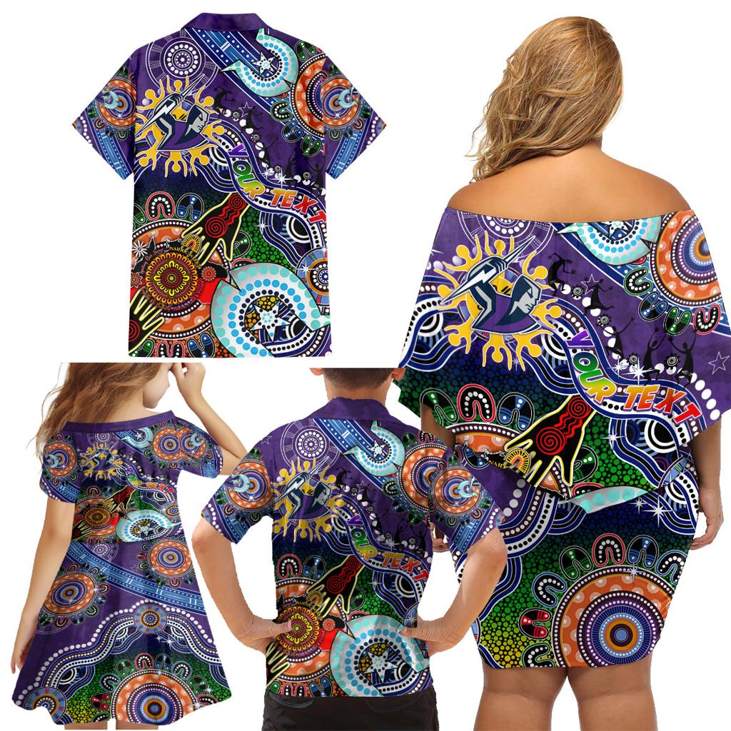 Personalised Storm NAIDOC Week 2024 Family Matching Off Shoulder Short Dress and Hawaiian Shirt Australia Aboriginal Dot Painting