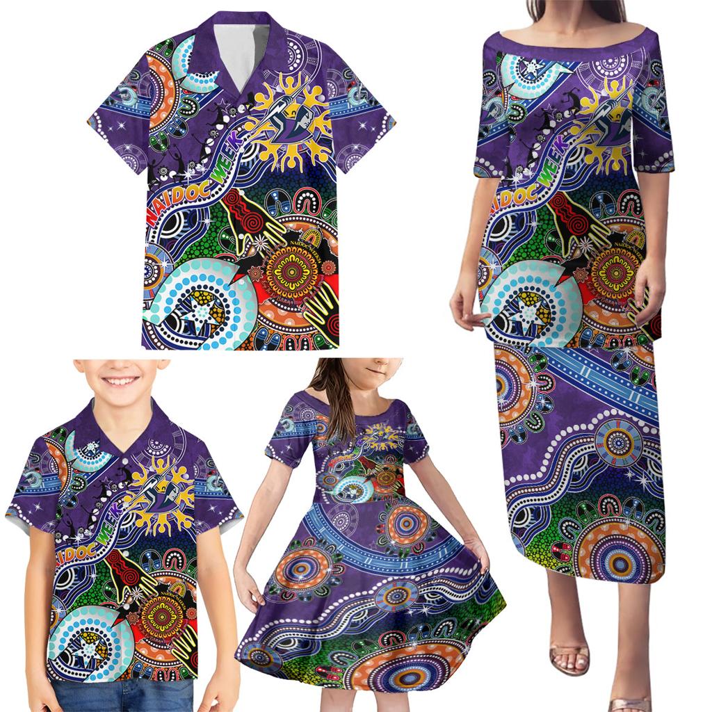 Personalised Storm NAIDOC Week 2024 Family Matching Puletasi and Hawaiian Shirt Australia Aboriginal Dot Painting
