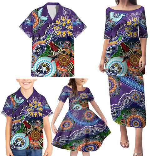 Personalised Storm NAIDOC Week 2024 Family Matching Puletasi and Hawaiian Shirt Australia Aboriginal Dot Painting