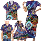 Personalised Storm NAIDOC Week 2024 Family Matching Short Sleeve Bodycon Dress and Hawaiian Shirt Australia Aboriginal Dot Painting